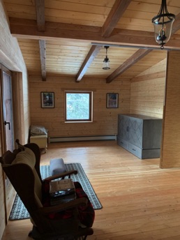 Study. Timber frame vaulted ceiling.
